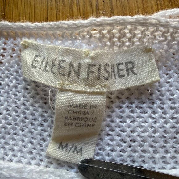 Eileen Fisher Size M White Cotton Blend Sheer Open Knit Short Sleeve Sweater Top - Picture 6 of 13